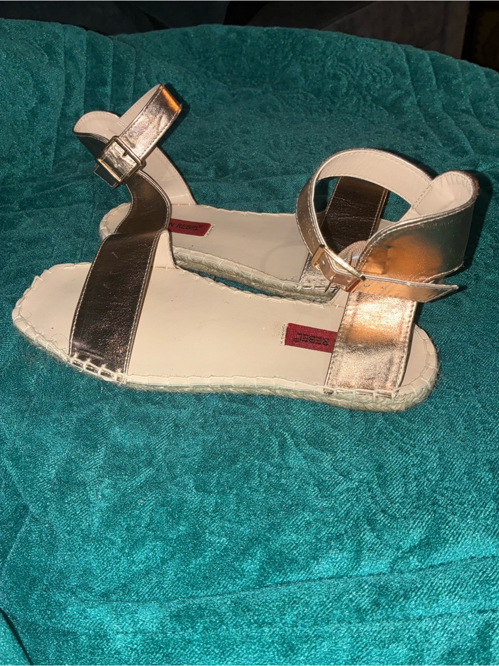 Metallic Rose Gold Ankle-Strap Espadrille Sandals